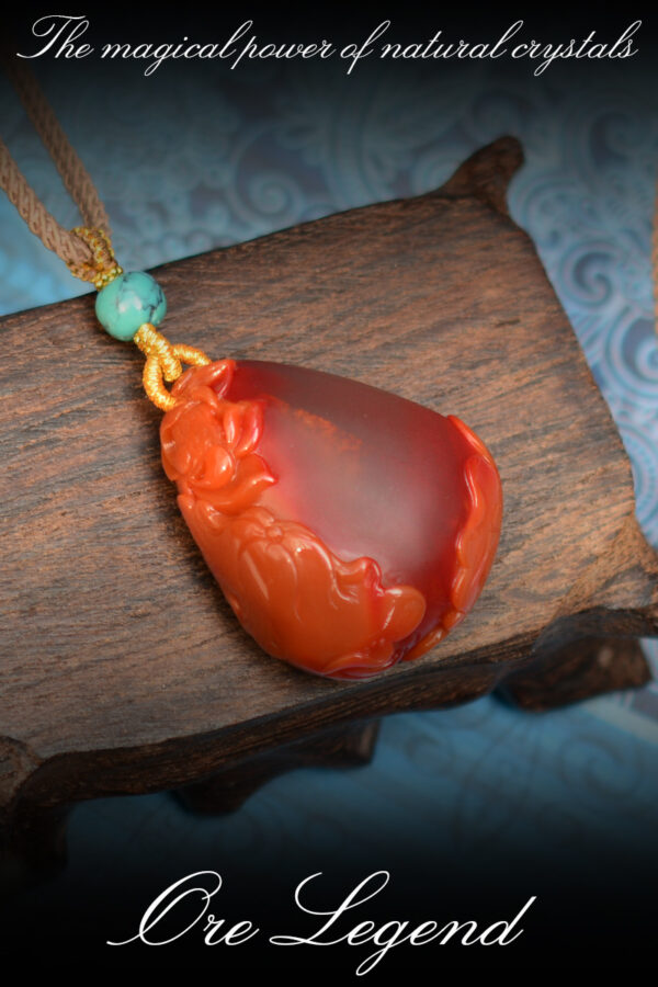 CASVIA High-quality South Red Agate Pendant with Lotus Carving - 图片 2