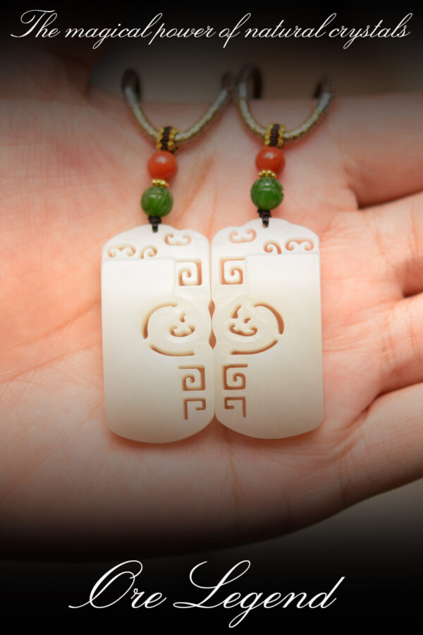 CASVIA Premium Natural Hetian Jade Dragon and Phoenix Pendant Necklace for Couples - 图片 3