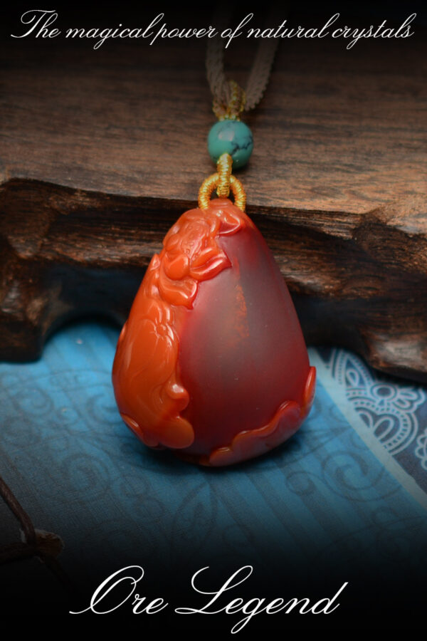 CASVIA High-quality South Red Agate Pendant with Lotus Carving