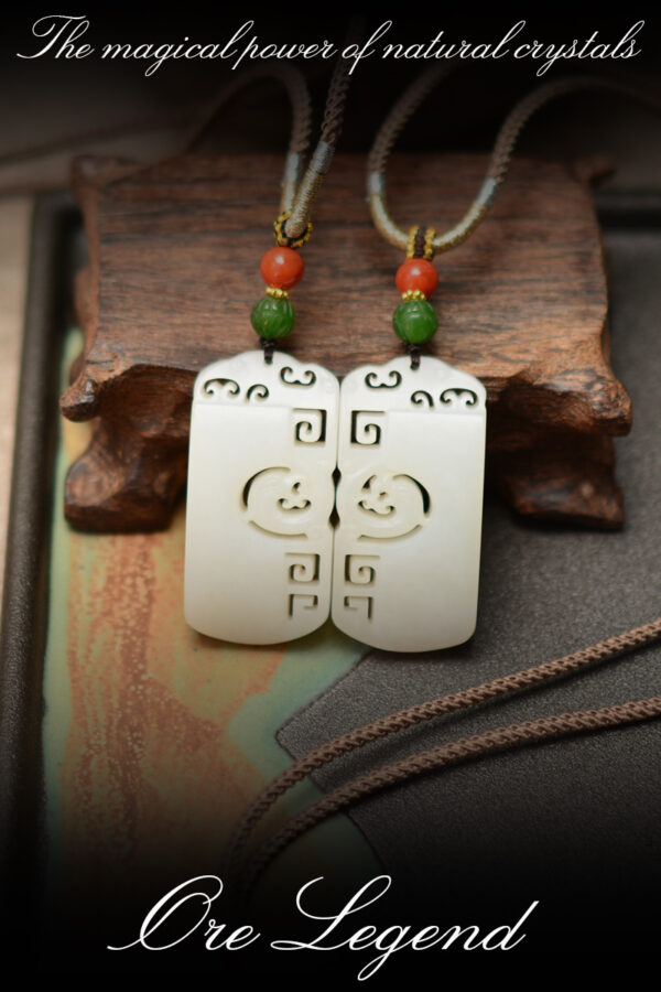 CASVIA Premium Natural Hetian Jade Dragon and Phoenix Pendant Necklace for Couples - 图片 5