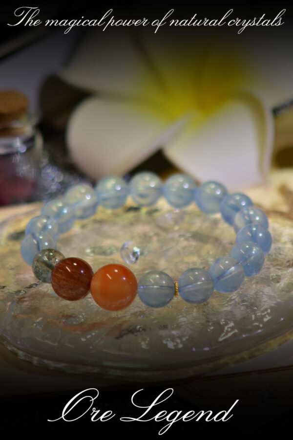 CASVIA Premium Natural Aquamarine Red Rutilated Quartz Green Phantom Quartz Agate 18K Gold Bracelet Design - 图片 8