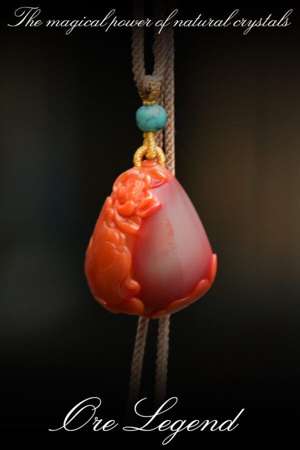 CASVIA High-quality South Red Agate Pendant with Lotus Carving - 图片 5