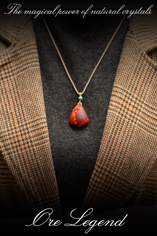 CASVIA High-quality South Red Agate Pendant with Lotus Carving - 图片 6