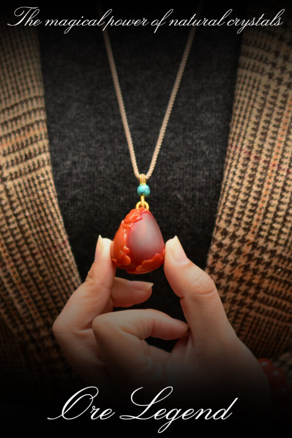 CASVIA High-quality South Red Agate Pendant with Lotus Carving - 图片 7