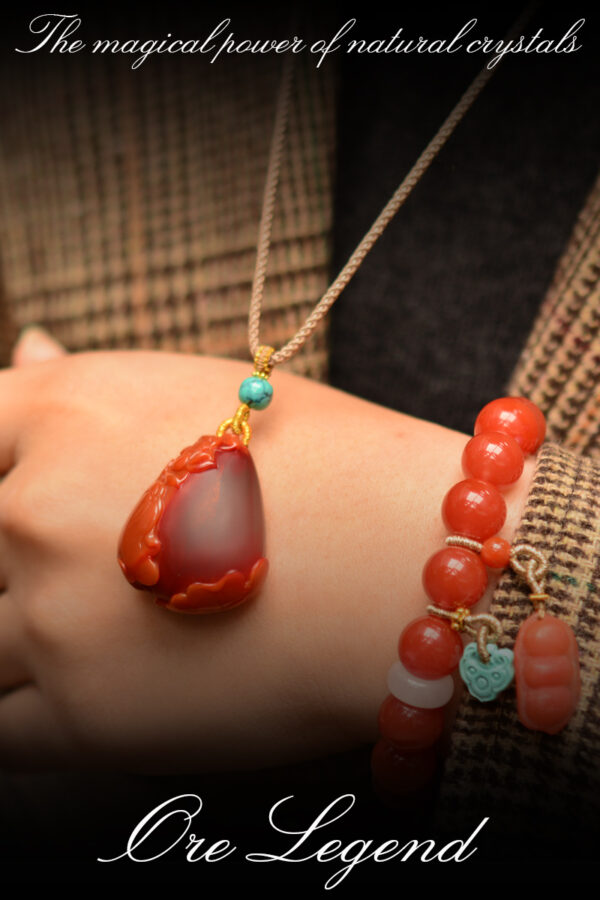 CASVIA High-quality South Red Agate Pendant with Lotus Carving - 图片 8