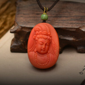 Premium Natural South Red Agate Guanyin Bodhisattva Carved Pendant