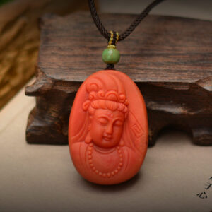 Premium Natural South Red Agate Guanyin Bodhisattva Carved Pendant