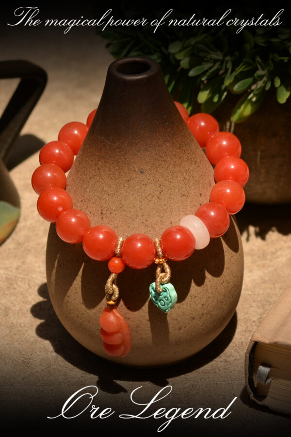 CASVIA Premium Baoshan Southern Red Agate Bracelet with Turquoise - 图片 2