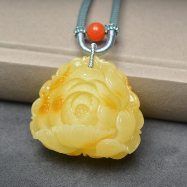 CASVIA Exquisite Peony Flower Beeswax Carving Necklace with South Red Agate Bead and High-end Necklace Cord