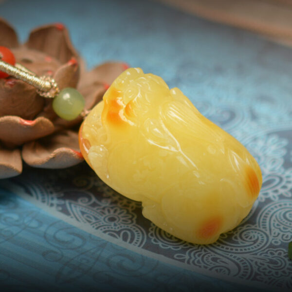 CASVIA Heritage Refined: Handcrafted Amber Pixiu Necklace with Hetian Jade and South Red Agate