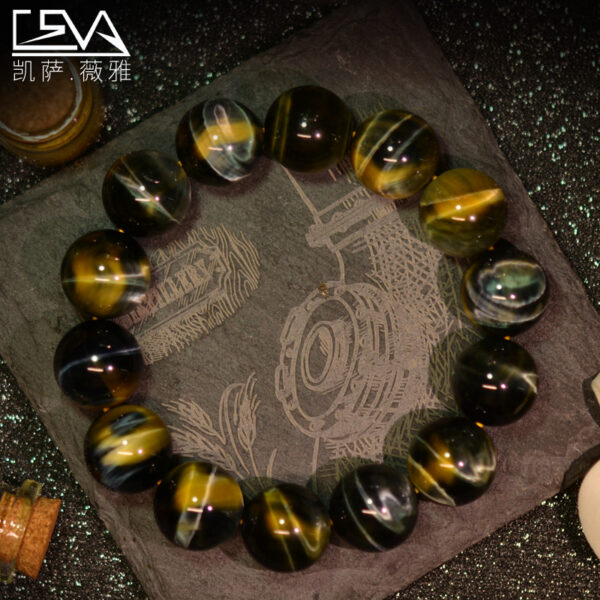 CASVIA Exquisite Natural Yellow and Blue Tiger Eye Bracelet Handcrafted Custom Jewelry Holiday Gift - 图片 3