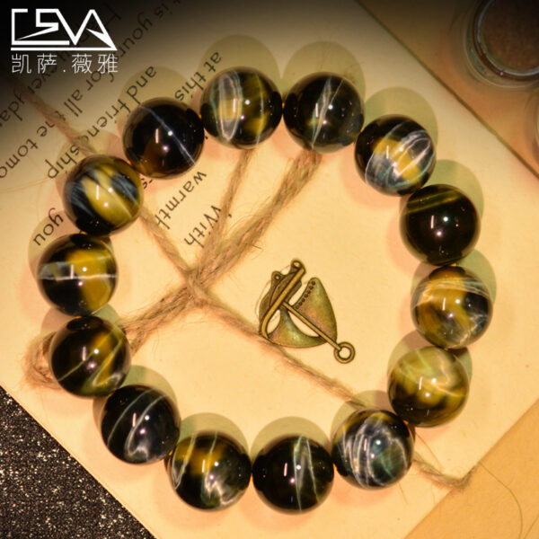 CASVIA Exquisite Natural Yellow and Blue Tiger Eye Bracelet Handcrafted Custom Jewelry Holiday Gift - 图片 7