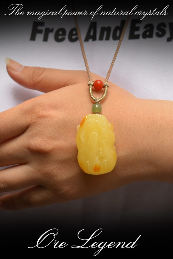 CASVIA Heritage Refined: Handcrafted Amber Pixiu Necklace with Hetian Jade and South Red Agate - 图片 7