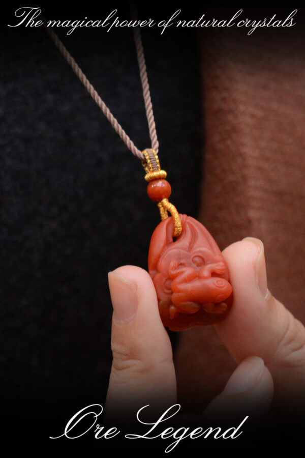 CASVIA High-quality natural raw South Red Agate carved pendant necklace with a magpie motif for good luck - 图片 7