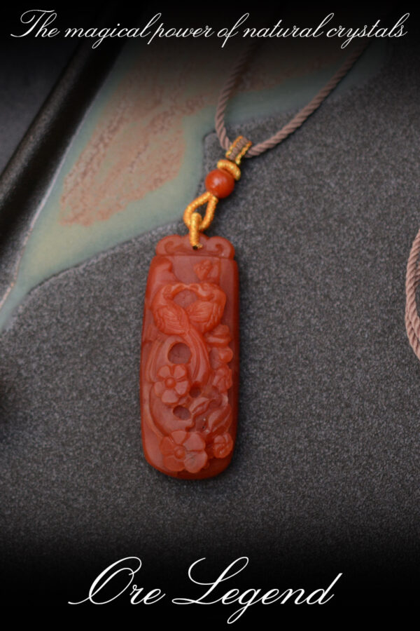 CASVIA High-quality natural raw South Red Agate carved pendant necklace with a magpie motif for good luck - 图片 8