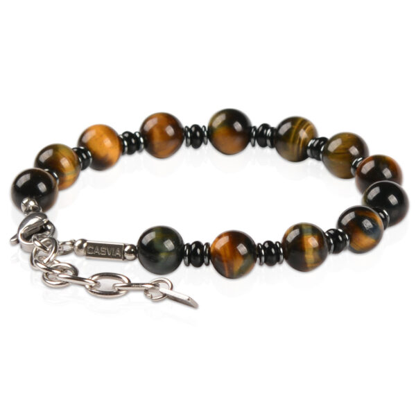 CASVIA Tigers Eye Hematite and Black Agate Mens Bracelet with Thickened Stainless Steel Adjustable Chain Chakra Protection mens Jewelry Ideal for Yourself Father and Friends