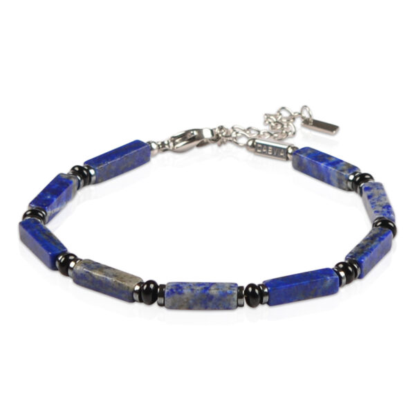 CASVIA chakra protection mens bracelet features lapis lazuli matched with hematite and black agate Equipped with a stainless steel adjustable chain ideal mens jewelry for yourself father and friends