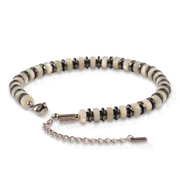 Casvia original mens hematite bracelet Shell and stainless steel adjustable chain Silvery white beaded bracelet for men Handmade Versatile for casual and business Ideal for oneself or boyfriend