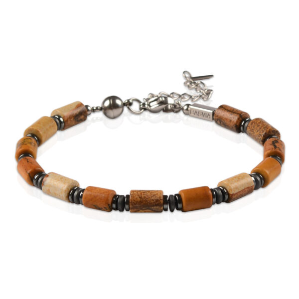 CASVIA mens bracelet with picture jasper and hematite Matched with stainless steel adjustable chain protection bracelet for men and an ideal of mens jewelry for yourself father and friends