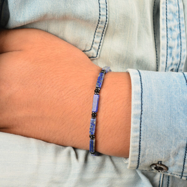 CASVIA chakra protection mens bracelet features lapis lazuli matched with hematite and black agate Equipped with a stainless steel adjustable chain ideal mens jewelry for yourself father and friends - 图片 2