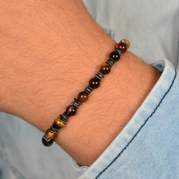 CASVIA Tigers Eye Chakra Mens Bracelet Paired with Hematite and a Stainless Steel Adjustable Chain A Protective Bracelet and Ideal Mens Jewelry Perfect for Yourself Your Father and Your Friends - 图片 2