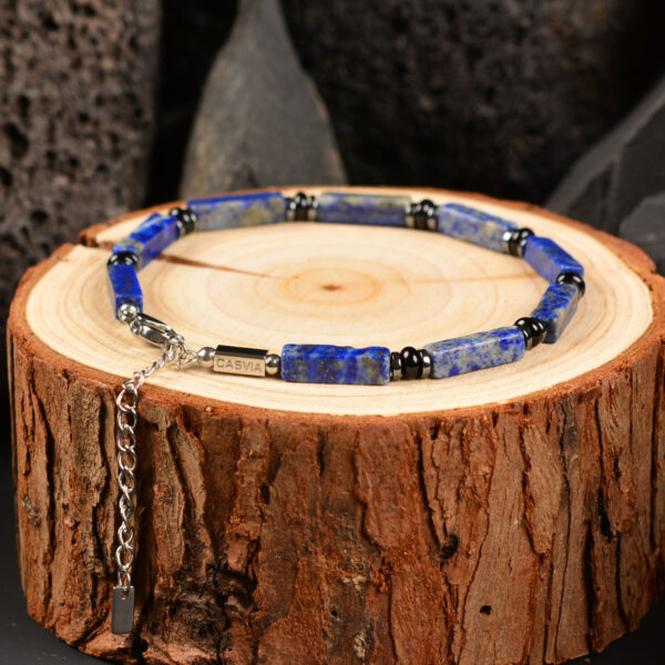 CASVIA chakra protection mens bracelet features lapis lazuli matched with hematite and black agate Equipped with a stainless steel adjustable chain ideal mens jewelry for yourself father and friends - 图片 3