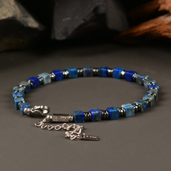 Casvia original mens bracelet Handmade adjustable with lapis lazuli and hematite Natural mens jewelry and protection bracelet Ideal for oneself fathers and boyfriends - 图片 3