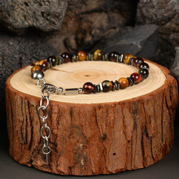 CASVIA Tigers Eye Chakra Mens Bracelet Paired with Hematite and a Stainless Steel Adjustable Chain A Protective Bracelet and Ideal Mens Jewelry Perfect for Yourself Your Father and Your Friends - 图片 3