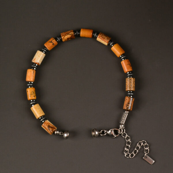 CASVIA mens bracelet with picture jasper and hematite Matched with stainless steel adjustable chain protection bracelet for men and an ideal of mens jewelry for yourself father and friends - 图片 3