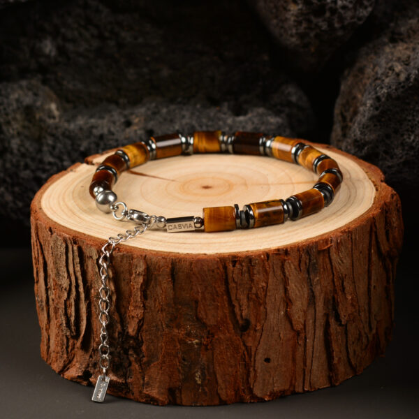 CASVIA chakra mens bracelet with tigers eye and hematite Comes with stainless steel adjustable chain protection bracelet for men and an ideal mens jewelry gift for yourself father and friends - 图片 3