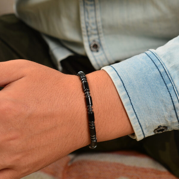 CASVIA Chakra Protection Mens Bracelet with Black Agate and Hematite, Matched with Thickened Stainless Steel Adjustable Chain Ideal Mens Jewelry for Yourself Father and Friends Bracelets for men - 图片 4