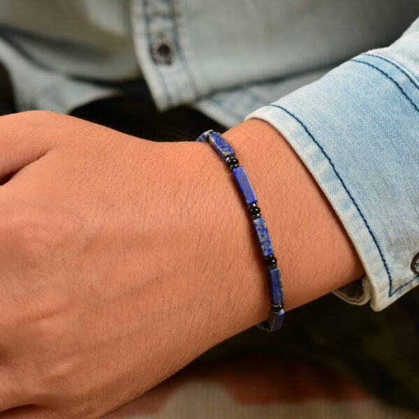CASVIA chakra protection mens bracelet features lapis lazuli matched with hematite and black agate Equipped with a stainless steel adjustable chain ideal mens jewelry for yourself father and friends - 图片 4