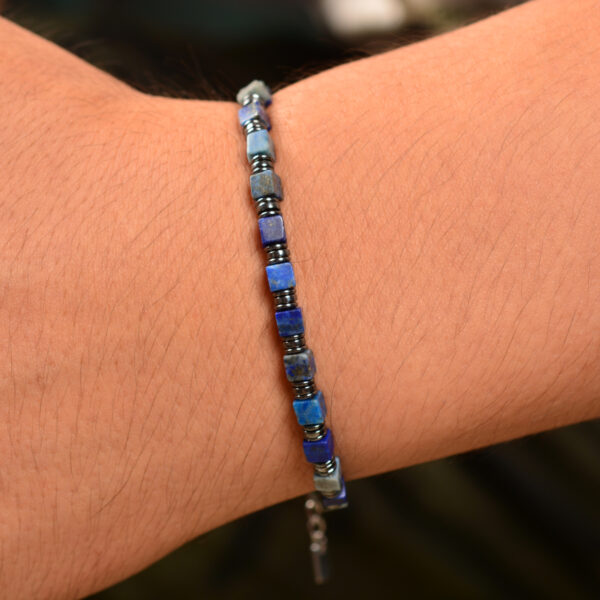 Casvia original mens bracelet Handmade adjustable with lapis lazuli and hematite Natural mens jewelry and protection bracelet Ideal for oneself fathers and boyfriends - 图片 5