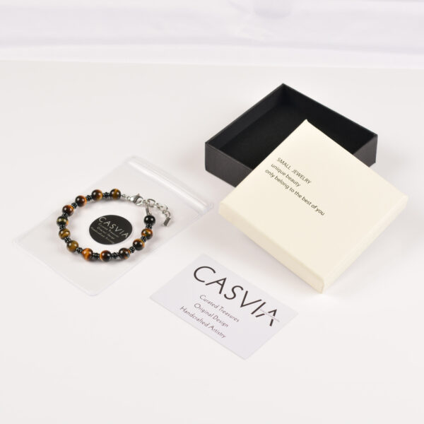CASVIA Tigers Eye Hematite and Black Agate Mens Bracelet with Thickened Stainless Steel Adjustable Chain Chakra Protection mens Jewelry Ideal for Yourself Father and Friends - 图片 6