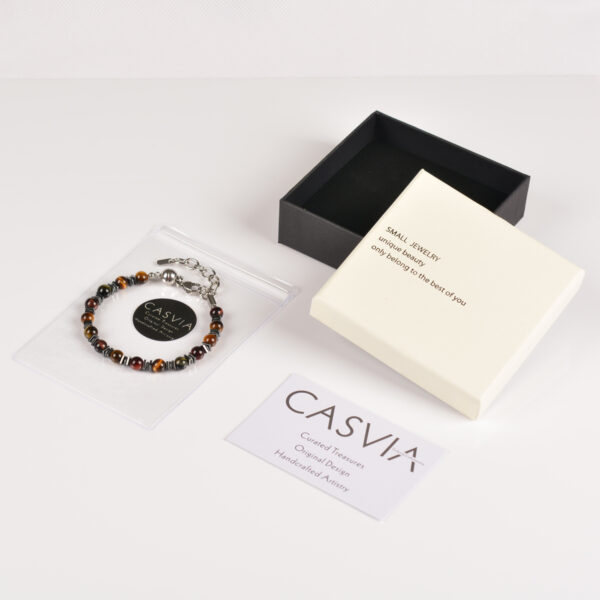 CASVIA Tigers Eye Chakra Mens Bracelet Paired with Hematite and a Stainless Steel Adjustable Chain A Protective Bracelet and Ideal Mens Jewelry Perfect for Yourself Your Father and Your Friends - 图片 6