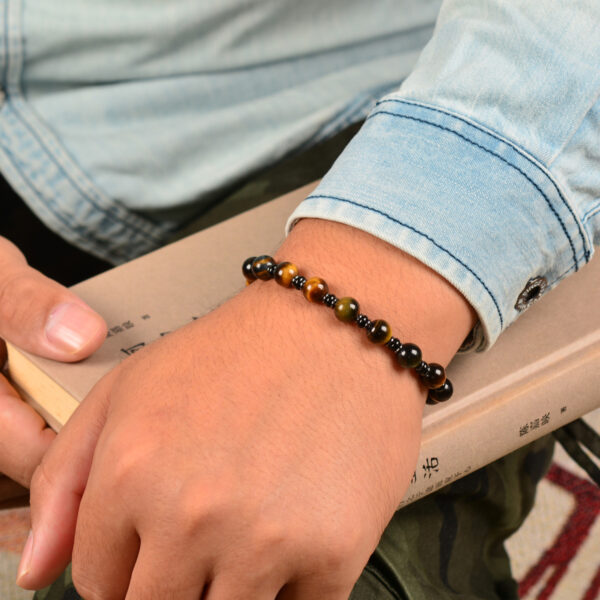 CASVIA Tigers Eye Hematite and Black Agate Mens Bracelet with Thickened Stainless Steel Adjustable Chain Chakra Protection mens Jewelry Ideal for Yourself Father and Friends - 图片 7