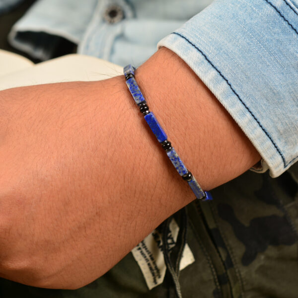 CASVIA chakra protection mens bracelet features lapis lazuli matched with hematite and black agate Equipped with a stainless steel adjustable chain ideal mens jewelry for yourself father and friends - 图片 7