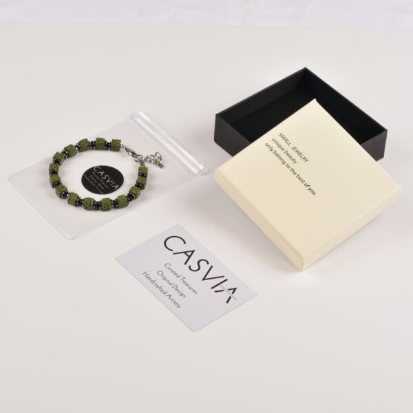 Casvia mens bracelet with military green volcanic stones hematite black agate and stainless steel chain A chakra best friend and protection bracelet Ideal for self and friends - 图片 7