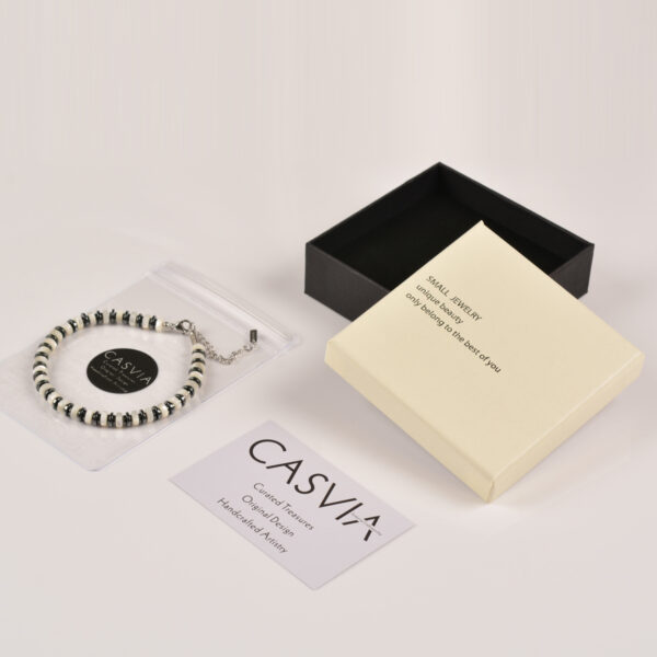 Casvia original mens hematite bracelet Shell and stainless steel adjustable chain Silvery white beaded bracelet for men Handmade Versatile for casual and business Ideal for oneself or boyfriend - 图片 7