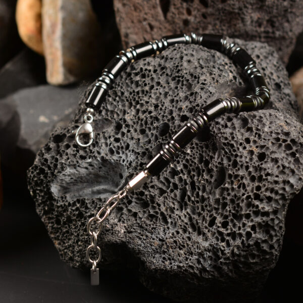 CASVIA Chakra Protection Mens Bracelet with Black Agate and Hematite, Matched with Thickened Stainless Steel Adjustable Chain Ideal Mens Jewelry for Yourself Father and Friends Bracelets for men - 图片 8