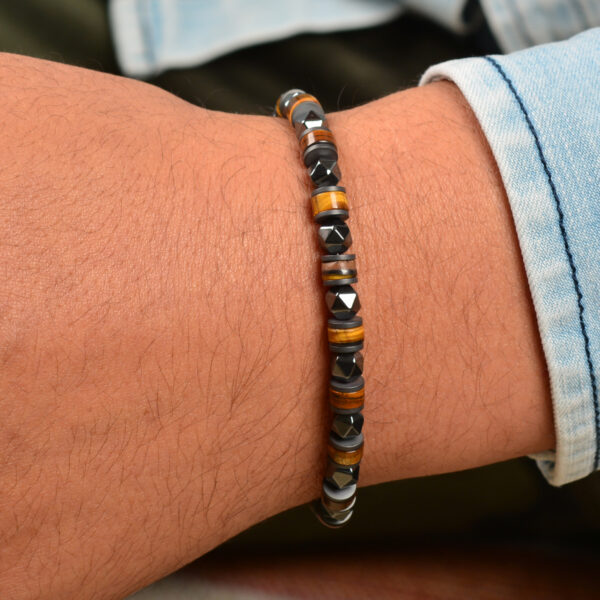 CASVIA Tiger Eye Chakra Mens Bracelet Paired with Hematite and a Stainless Steel Adjustable Chain A Stylish Mens Jewelry Perfect as a Friend Bracelet for Yourself, Father and Friends - 图片 8