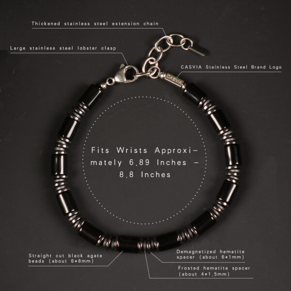 CASVIA Chakra Protection Mens Bracelet with Black Agate and Hematite, Matched with Thickened Stainless Steel Adjustable Chain Ideal Mens Jewelry for Yourself Father and Friends Bracelets for men - 图片 9