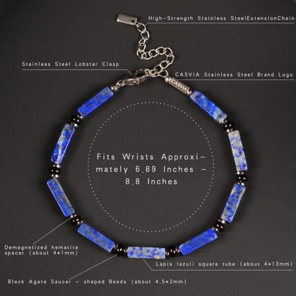 CASVIA chakra protection mens bracelet features lapis lazuli matched with hematite and black agate Equipped with a stainless steel adjustable chain ideal mens jewelry for yourself father and friends - 图片 9