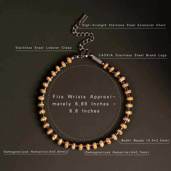 Casvia original mens bracelet with bodhi beads hematite and stainless steel chain Handmade natural protection jewelry Great for yourself friends and fathers - 图片 9