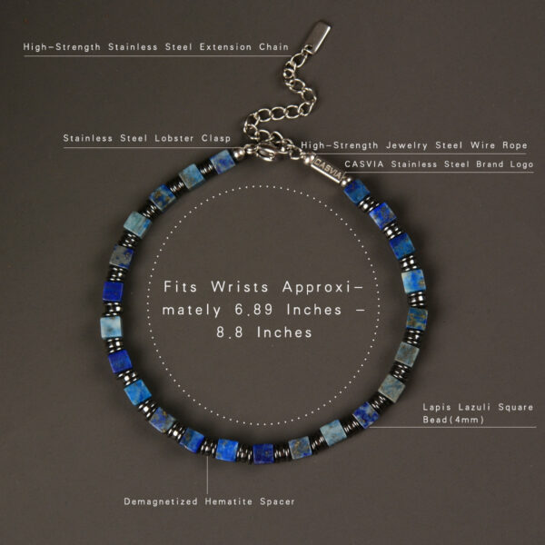 Casvia original mens bracelet Handmade adjustable with lapis lazuli and hematite Natural mens jewelry and protection bracelet Ideal for oneself fathers and boyfriends - 图片 9