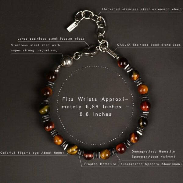 CASVIA Tigers Eye Chakra Mens Bracelet Paired with Hematite and a Stainless Steel Adjustable Chain A Protective Bracelet and Ideal Mens Jewelry Perfect for Yourself Your Father and Your Friends - 图片 9