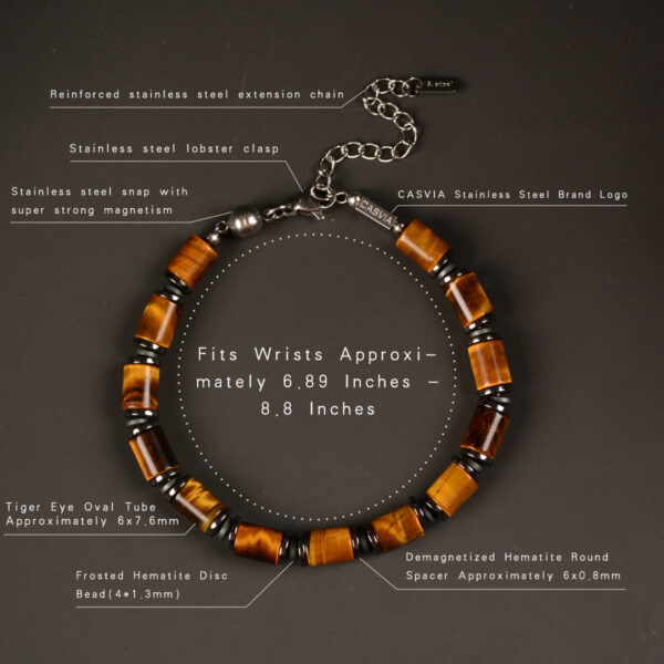 CASVIA chakra mens bracelet with tigers eye and hematite Comes with stainless steel adjustable chain protection bracelet for men and an ideal mens jewelry gift for yourself father and friends - 图片 9